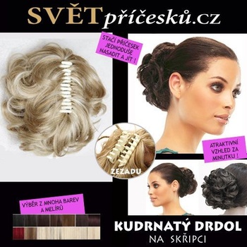 Kudrnatý drdol na skřipci - příčesek #15/613 - melír tmavá blond/světlá blond