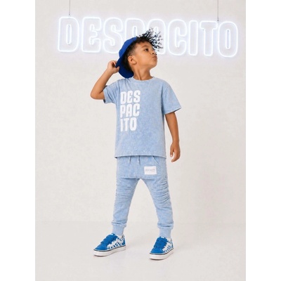 Despacito chlapecké biker tepláky světle modré acid wash