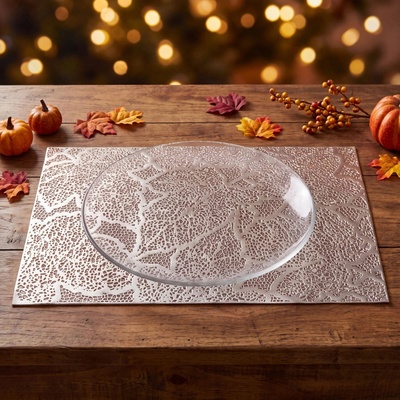 Bewello Stříbrné prostírání s motivem listů z PVC 45x30 cm
