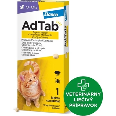 AdTab 12 mg žuvacie tablety pre mačky 0,5-2 kg 1 tbl