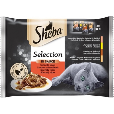 Sheba Selection s hovězím jehněčím kuřecím a krůtím 4 x 85 g