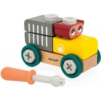 Janod BricoKids Дървен строителен комплект кола с инструменти Мечка 25 бр