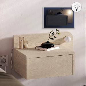TopMebel Dotta TopMebel стенен нощен шкаф с LED светлина в светъл дъб 52x33.6x28cm