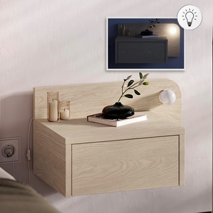 TopMebel Dotta TopMebel стенен нощен шкаф с LED светлина в светъл дъб 52x33.6x28cm