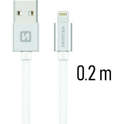 Swissten Nabíjecí a synchronizační kabel textile 0.2m / 1.2m / 2.0m stříbrný Délka: 0,2m