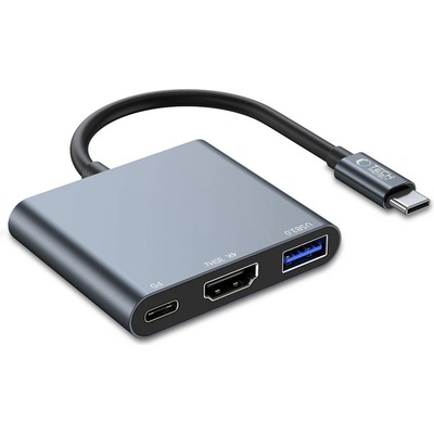 Tech-Protect Адаптер 3 в 1 за лаптопи с USB Type - C вход от Tech Protect V1-HUB 3 in 1 - Сив (9490713935248)