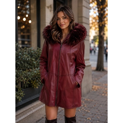 Max Original Leather dámsky kožený kabát PELLE FUR bordo