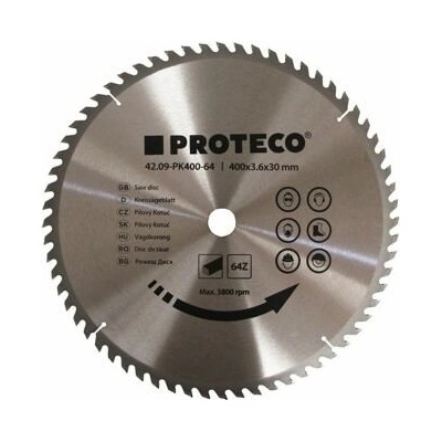 Proteco pílový kotúč 400 x 3,6 x 30 mm 64 WZ HM