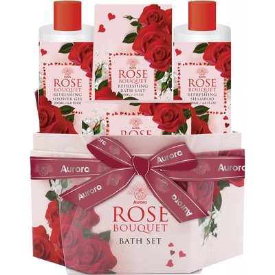 Aurora Rose Bouquet sprchový gél 200 ml + šampón na vlasy 200 ml + soľ do kúpeľa 100 g + mydlo do kúpeľa 100 g darčeková sada