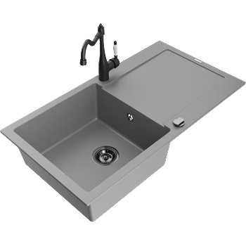 Mexen Leo мивка от гранит с 1 отделение с отцедник и кухненски смесител Carla, сив - 6501-71-670700-70-B (6501-71-670700-70-B)