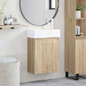 vidaXL Мивка за баня със смесител Дъб сонома 45, 5 x 22, 5 x 84 см (889513)