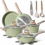 Just Perfecto Комплект съдове за готвене Just Perfecto JL-33SET, 13 части, Алуминии, Мраморно покритие, Стъклени капаци с отвор за пара, Без PTFE и PFOA, Индукция, Зелен (JL-33SET)