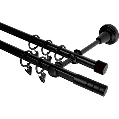 OK-GarnýžeCZ Garnýž kovová dvouřadá 19mm Techno černá 330 cm do stěny / kroužky s žabkou
