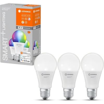 LEDVANCE SMART+WIFI Sada LED žiaroviek, 9 W, 806 lm, RGB, teplá studená biela, E27, 3 ks