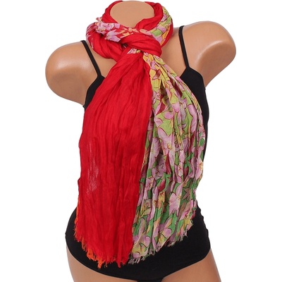 Стилен шал в червено и оранжево с цветя