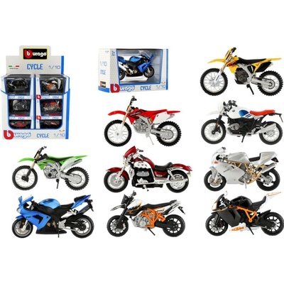Bburago Motorka kov/plast 11-12cm mix druhov v krabičke 17x11x7cm 1:18