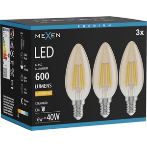 Mexen Vintis 3x LED крушка с нажежаема жичка E14, C35, 6W, Топла - 2200K, 600 lm, кехлибар (L154-E14-0622-50x03)