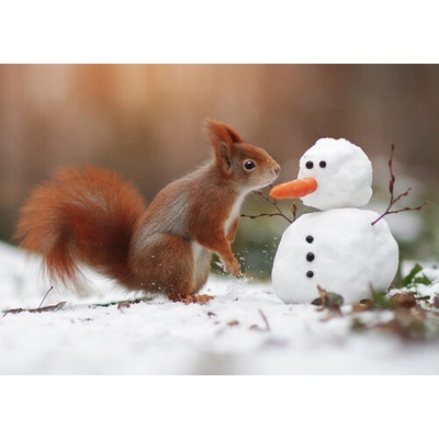 (B) 3D pohľadnica Squirrel & Snowman (Veverička a snehuliak)