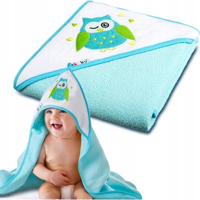 Akuku Detská osuška 100x100 tyrkysová so sovou