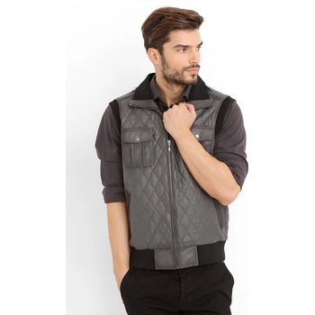 Jacket Club Мъжки елек от естествена кожа - Сив #317765 (317765_Сив)