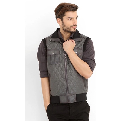 Jacket Club Мъжки елек от естествена кожа - Сив #317765 (317765_Сив)