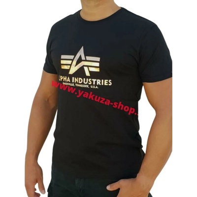 Alpha Industries Basic T Shirt Foil Print Black/Yellow Gold