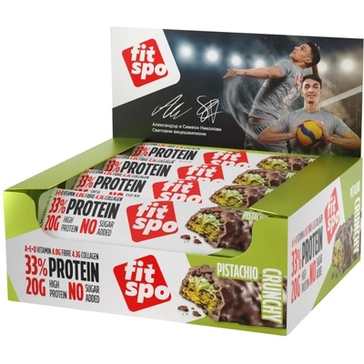 FIT SPO Crunchy Protein Bar 33% - Pistachio [12 x 60 грама] Шамфъстък
