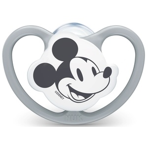 Nuk Силиконова залъгалка Nuk - Space Mickey, 18-36 m, сива, с кутийка (10739747) - ozone