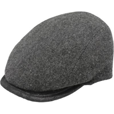 Fiebig Headwear since 1903 Zimní vlněná šedá bekovka s koženým kšiltem