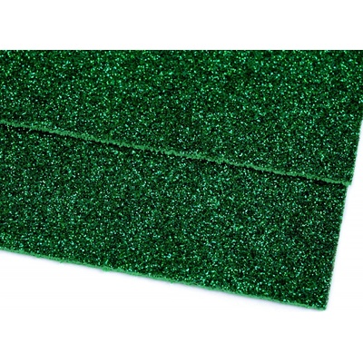 Pěnová guma Moosgummi s glitry zelená 20x30 cm - 2ks