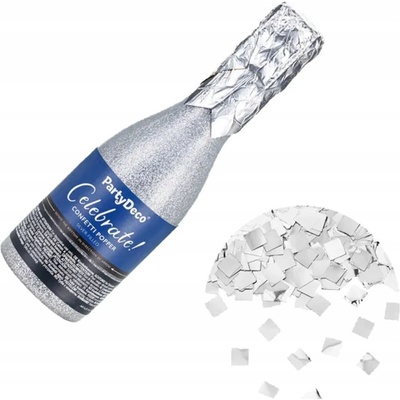 PartyDeco Vystřelovací konfety Šampáňo láhev stříbrné 20,5 cm – Zboží Dáma
