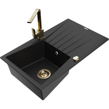 Mexen Cesar гранитна мивка с 1 камера с отцеждач и кухненски смесител Rita, черен - 6514-77-670300-50 (6514-77-670300-50)