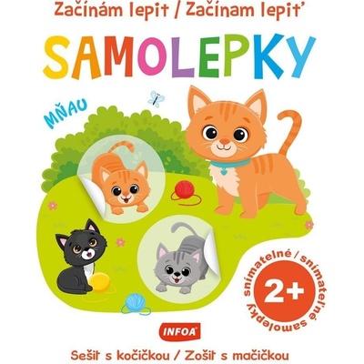 Začínám lepit samolepky sešit s kočičkou