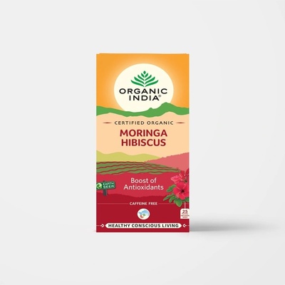 Organic India BIO porcovaný bylinný čaj moringa s ibiškem 25 x 2 g