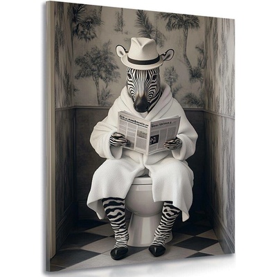 Obraz zebra s novinami na záchodě - 40x60