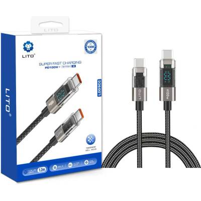 Lito Кабел за данни с Mufe Lightning, Type-C 100W, 1.2m - Lito (LD09) - черен