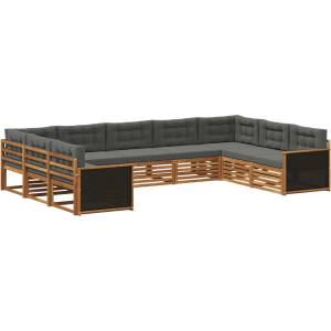 vidaXL Комплект дивани за открито 9 бр. Натурален и Антрацит (3383825)