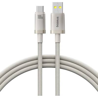 Baseus - Кабел за данни Титан (P10378102G21-00) - USB към Type-C 100W, Бързо зареждане, 480Mbps, Найлон, 1 м - Сребърен