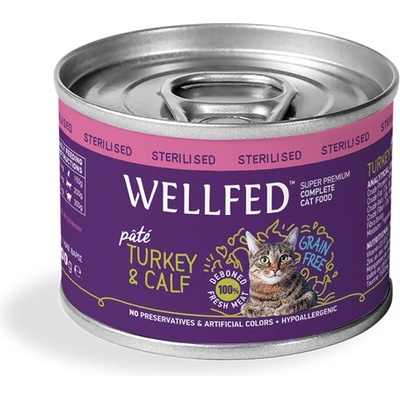 WELLFED Консерва за кастрирани котки с пуйка и телешко