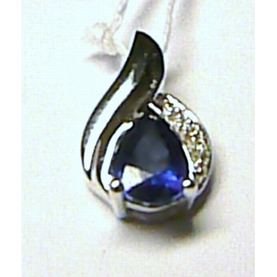 Klenoty Budín Luxusní diamantový přívěsek z bílého zlata s diamanty a modrým safírem 387 0723.0.00.92
