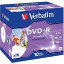 Média pro vypalování Verbatim DVD+R 4,7GB 16x, Advanced AZO+, printable, jewel, 10ks (43508)