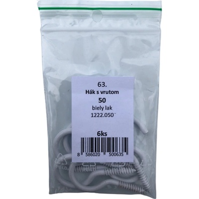 SVX Hák s vrutom-biely lak blister 63 50mm č63