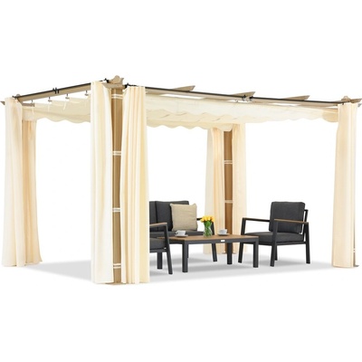 Garden Point Barbados 3x4 m s dřevěnými béžovými závěsy