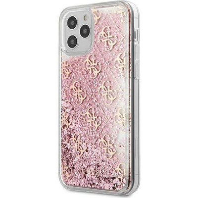 GUESS Liquid Glitter Case - дизайнерски кейс с висока защита за iPhone 12, iPhone 12 Pro (розово злато)