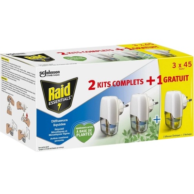 Raid електрически изпарител срещу комари и тигрови комари, машинка с течен пълнител, Цветя, 3 броя