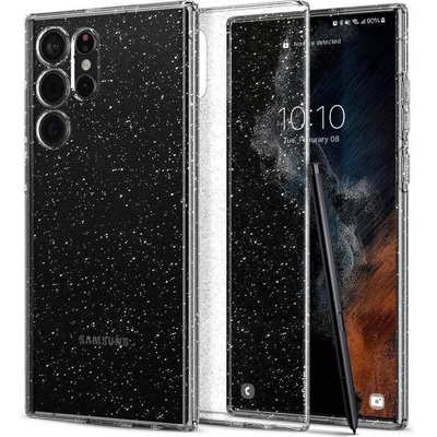 Spigen Liquid Crystal Glitter Case - тънък качествен силиконов (TPU) калъф за Samsung Galaxy S22 Ultra (прозрачен)