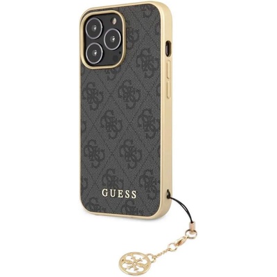 GUESS 4G Charms Collection Hard Case - дизайнерски кожен кейс за iPhone 13 Pro (сив)
