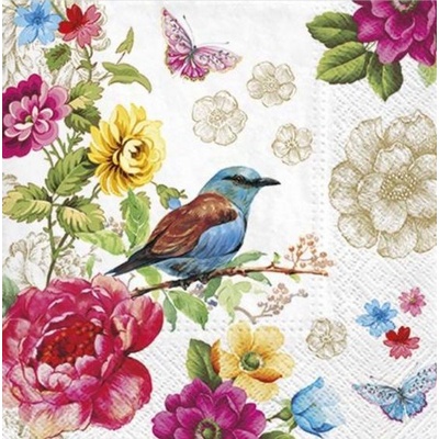 Ubrousky 33 x 33 cm RŮŽE A PTÁČEK