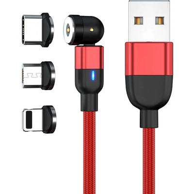 W-star MG540RD1 magnetický USB, 3v1, 540° USBC, micro, lightning, 3A, 90°, 1m, červený