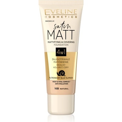 Eveline Cosmetics Satin Matt матиращ фон дьо тен с екстракт от охлюв цвят 103 Natural 30ml